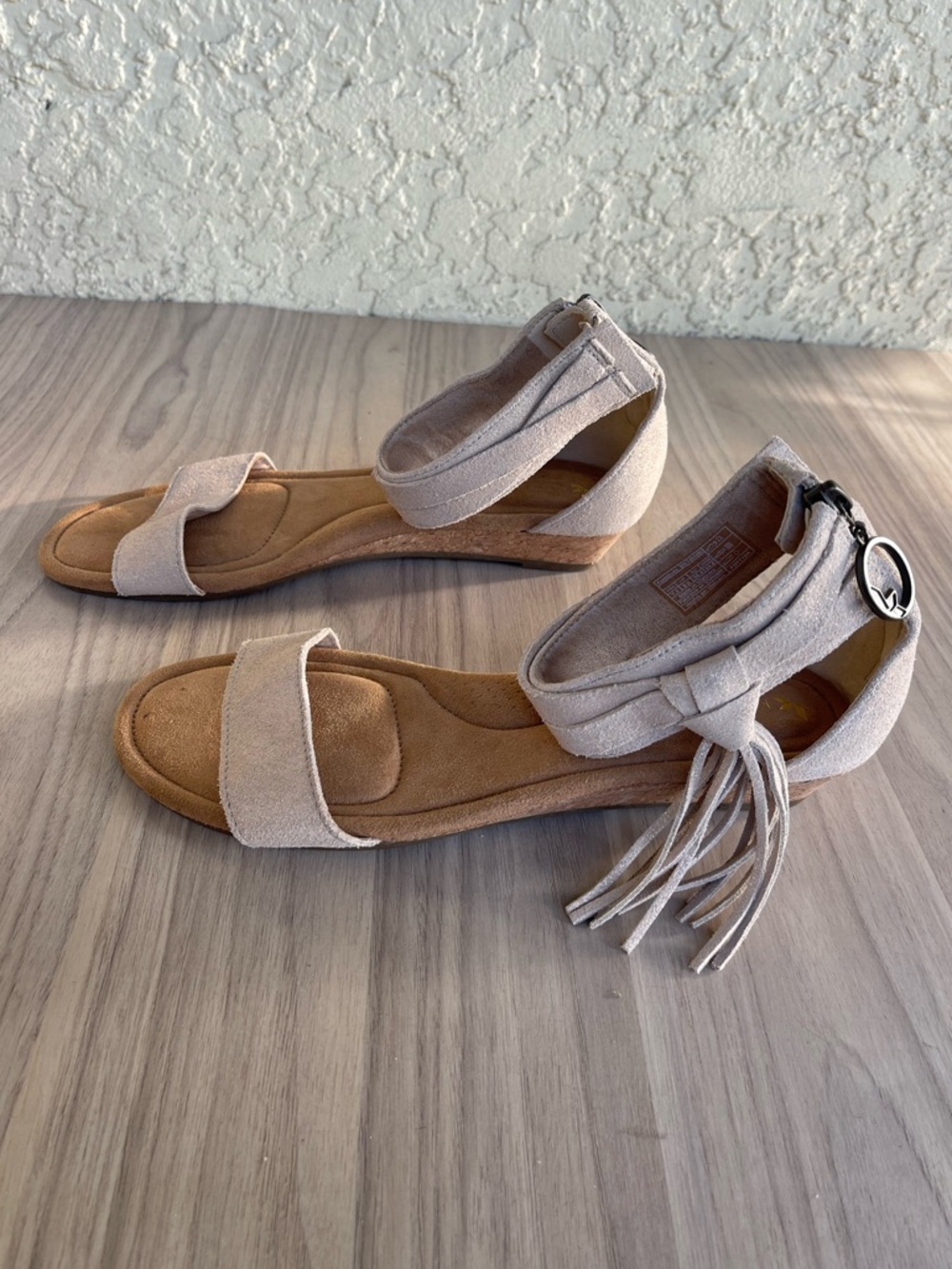 Koolaburra Light Beige Fringe Ankle-Strap Sandals